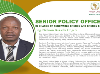 Eng. Nickson Bukachi Ongeri , The Senior Policy Officer in charge of Renewable Energy and Energy Efficiency